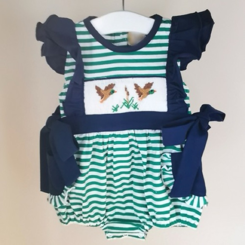 Hand Smocked Embroidered Duck Girls Romper Babeeni